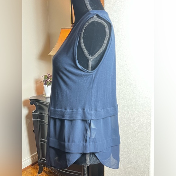 MICHAEL Michael Kors Deep Blue Layered Jersey Knit & Chiffon Top | Size Medium - Picture 3 of 7